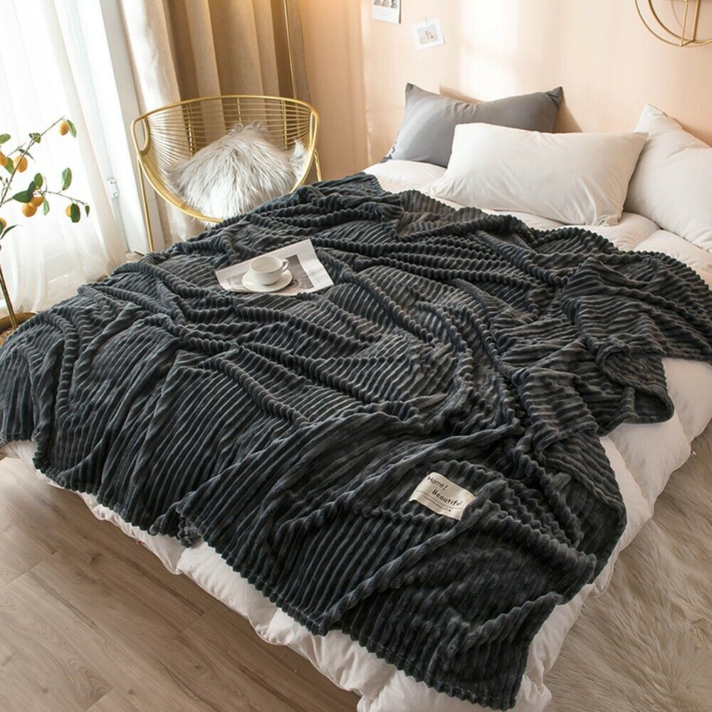 Cuddly Soft Flannel Plush Throw Rug Sofa Bedding Blanket Calm Anxiety Relief