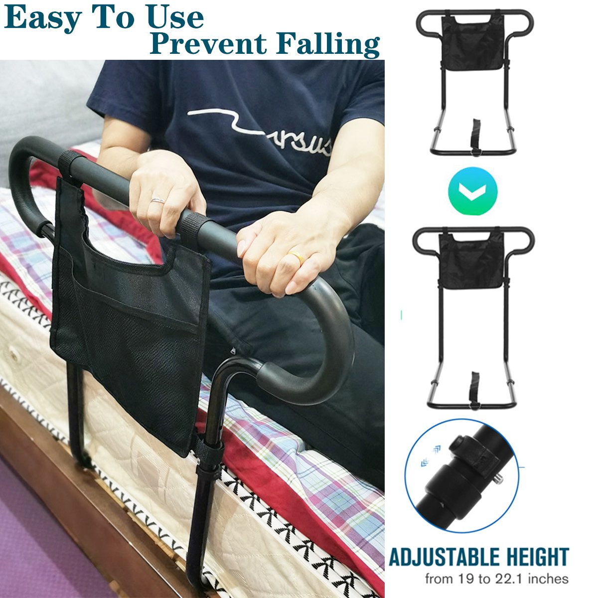 Adjustable Bed Rail Safety Get Up Handle Assisting Aid Handrail