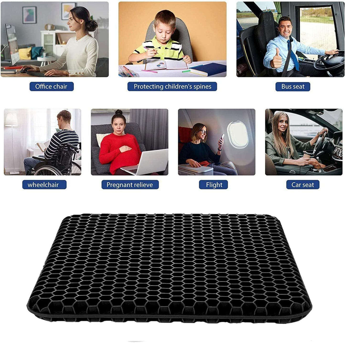 Gel Chair Seat Cushion For Lower Back Pain Pressure Relief Wheelchair Car