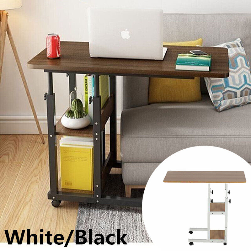 Bedside Desk Mobile Laptop Stand Overbed Table with Wheels Height Adjustable