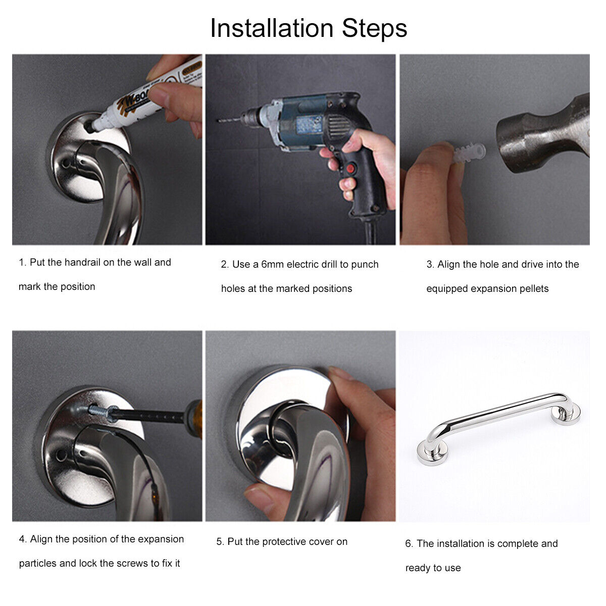 Disability Aid Holder Stainless Steel Handle Bathroom Rail Grab Hand Safety