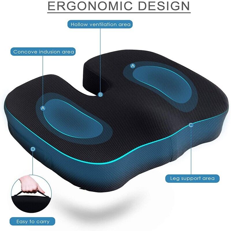 Orthopaedic Memory Foam Seat Cushion Support Back Pain Chair Pillow Car Coccyx