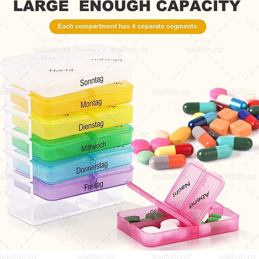 28 Slot AM PM Pill Box Medicine Organiser Case 7 Day Dispenser Weekly Medication