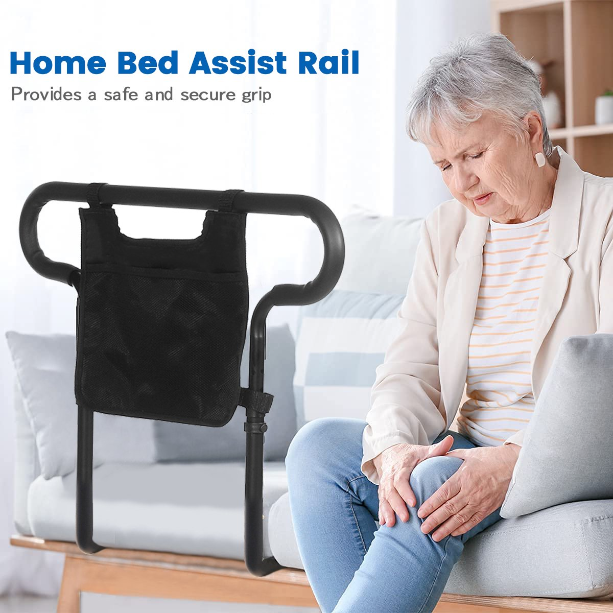 Adjustable Bed Rail Safety Get Up Handle Assisting Aid Handrail