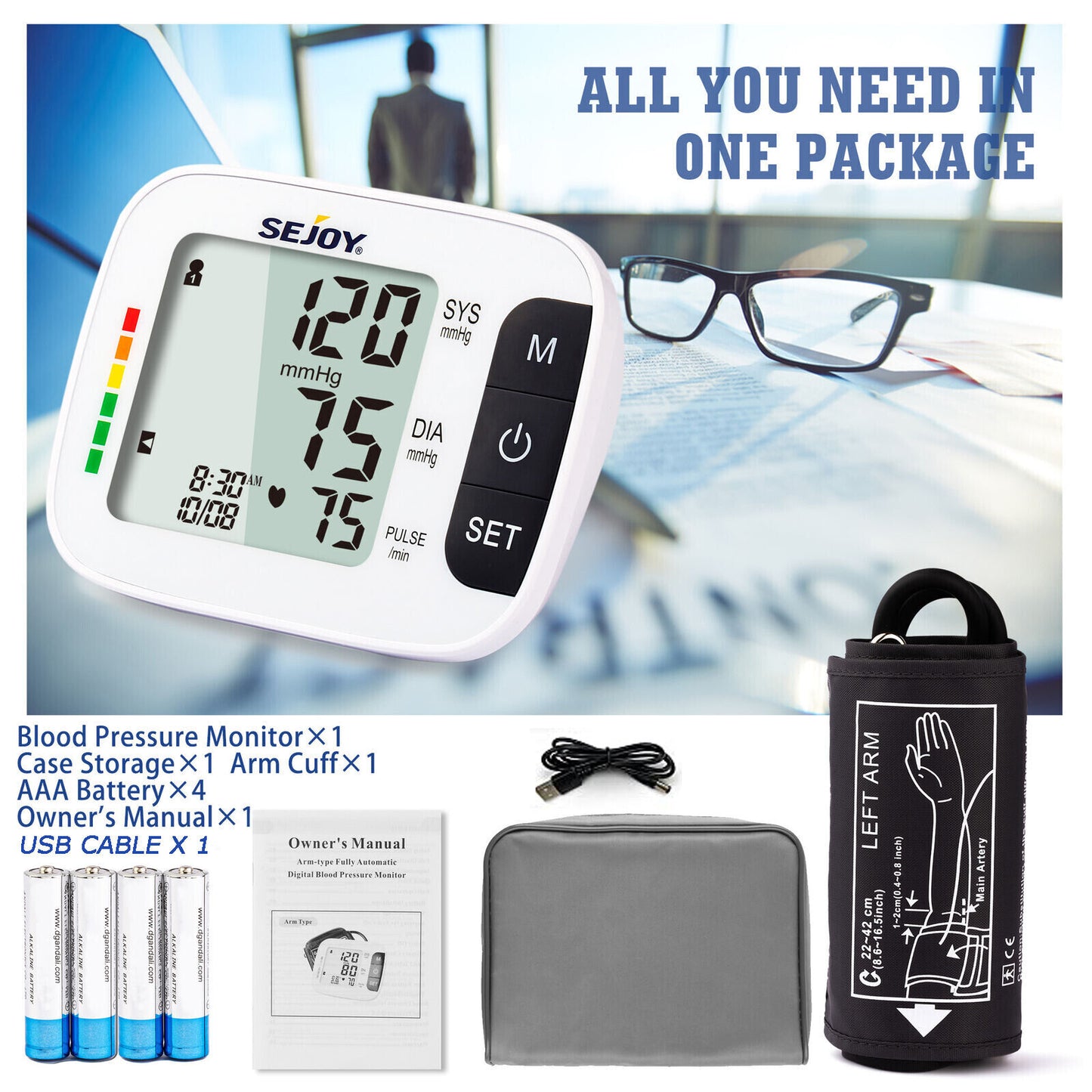 Digital Blood Pressure Monitor Upper Arm Automatic BP Machine Heart Rate Monitor