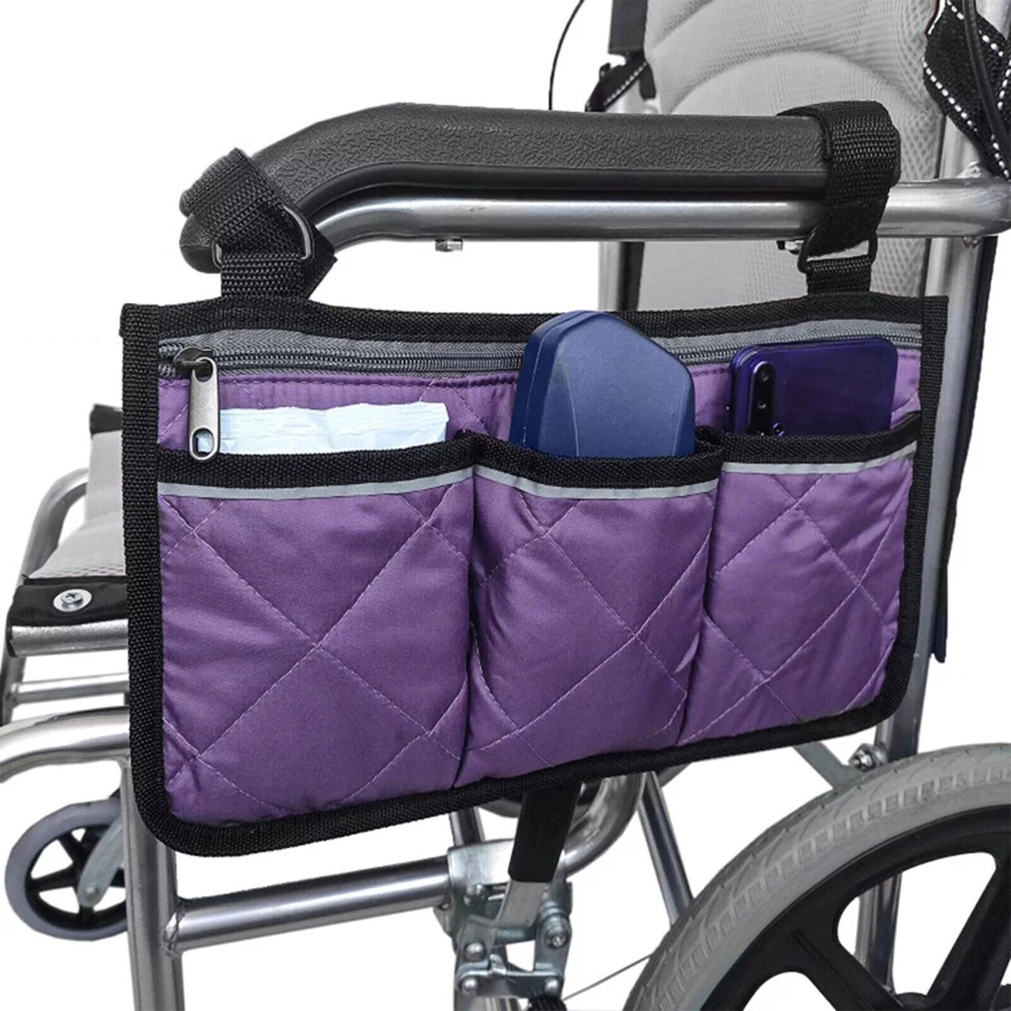 Waterproof Wheelchair Side Bag Organizer for Wallet and Accessories