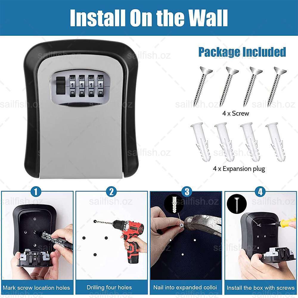 4-Digit Combination Wall Mounted Key Lock Safe Storage Security Box Home Outdoor