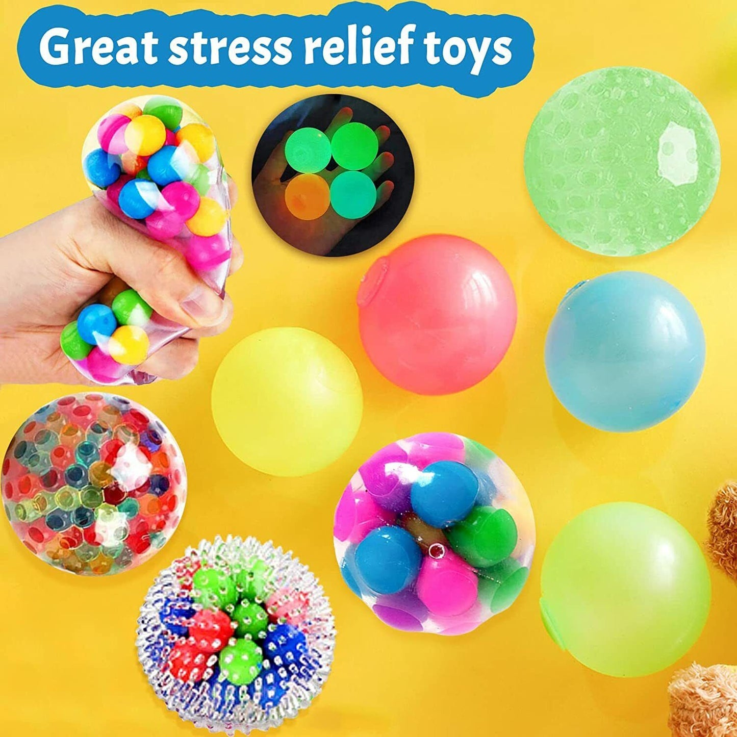 Sensory Squishy Stress Ball Pack for Kids and Adults - Anxiety Relief Fidget Toys