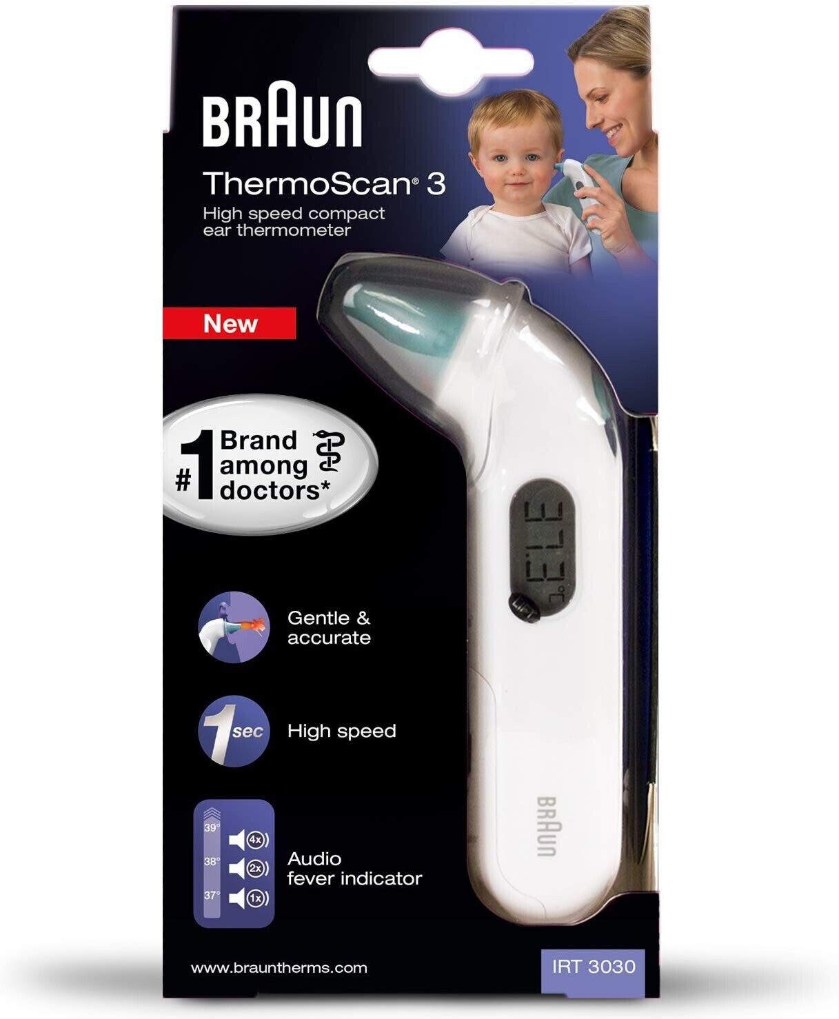 Braun Thermoscan 3 Infrared Precise Ear Thermometer Infant/Children IRT3030 OPEN