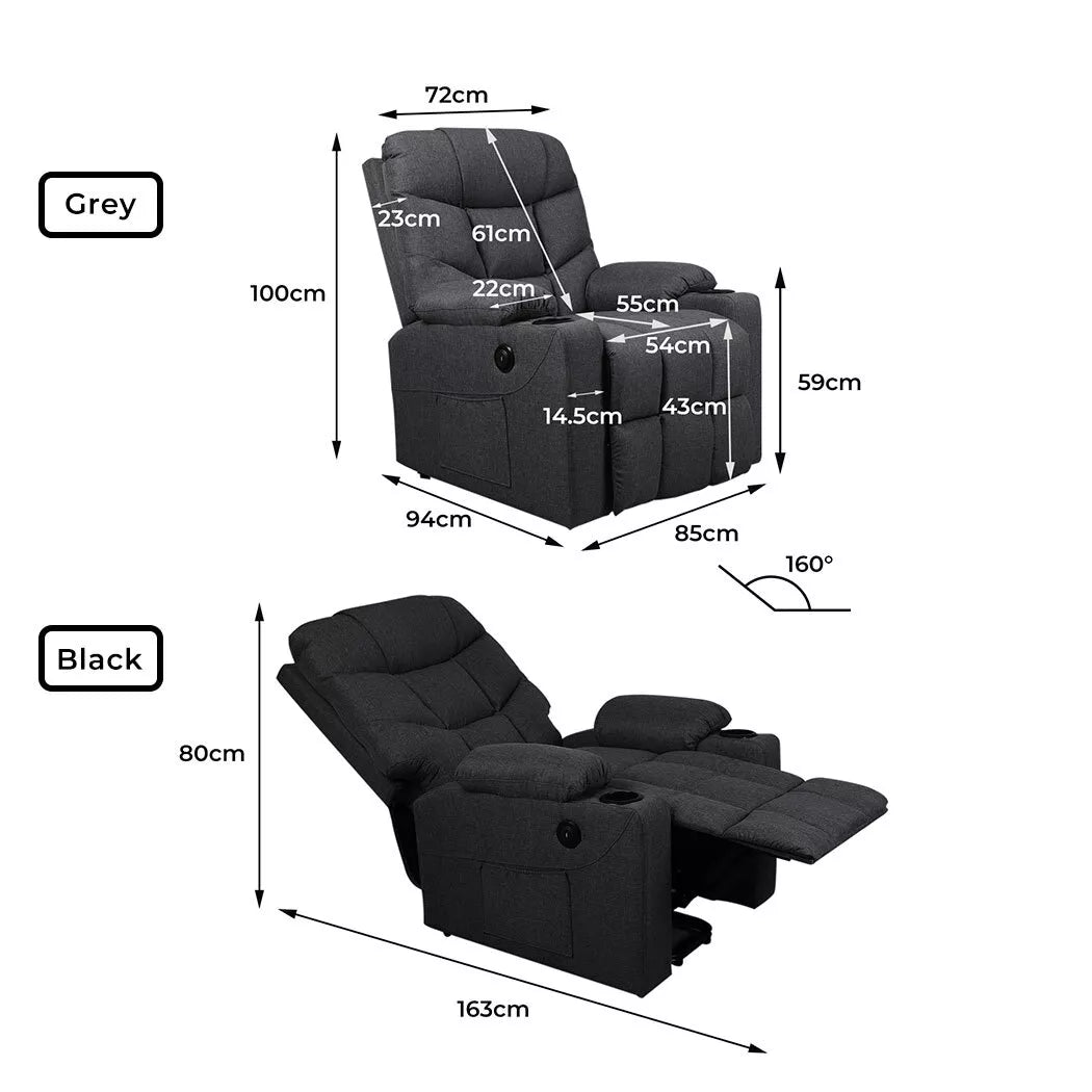 Levede Recliner Chair Electric Lift Chairs Armchair Lounge Fabric Sofa USB