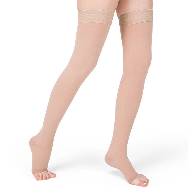 Unisex Thigh High Compression Stockings 30-40 mmHg Surgical Weight Open Toe Sock