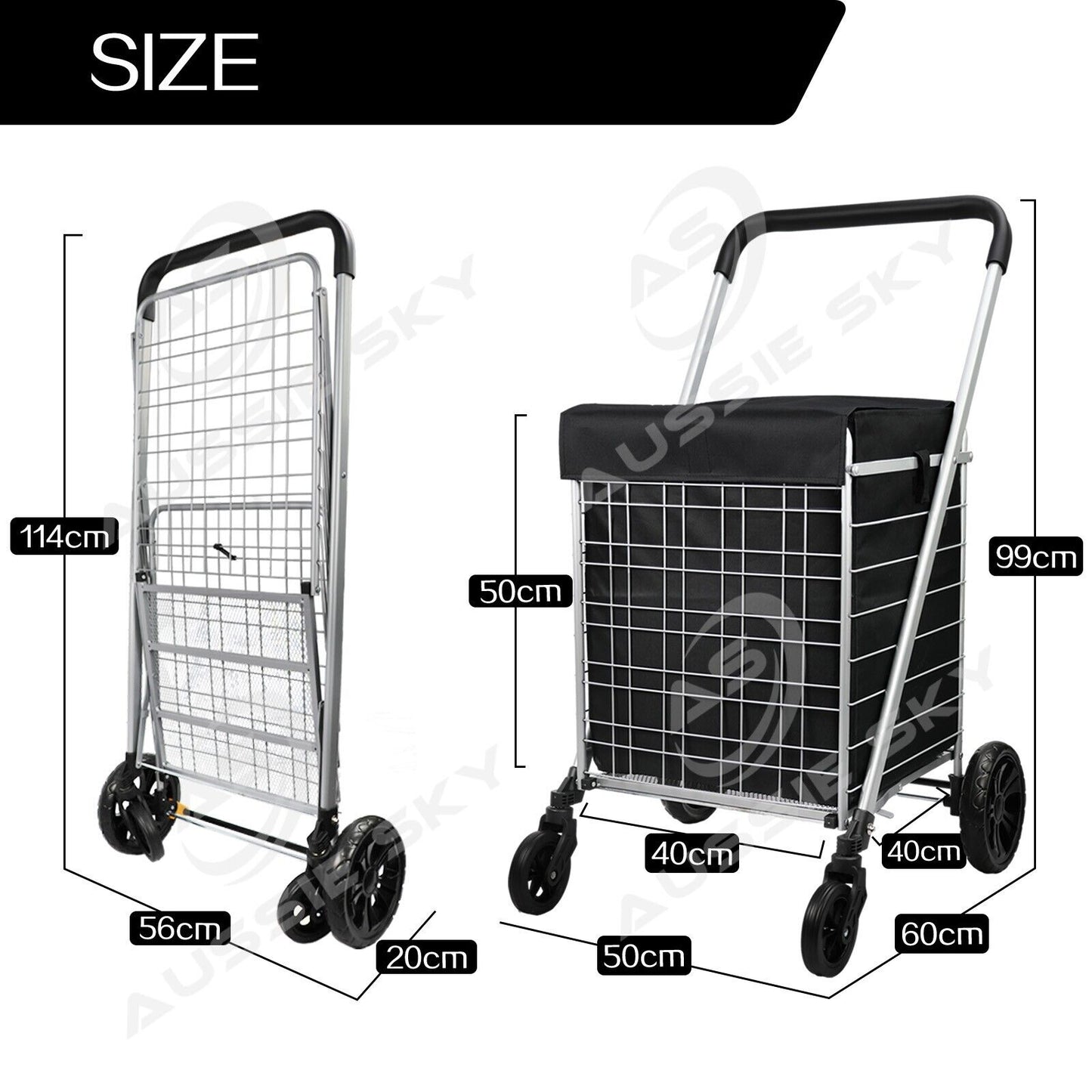 Heavy Duty Shopping Trolley Cart Foldable Large Grocery Utility Cart With Brake