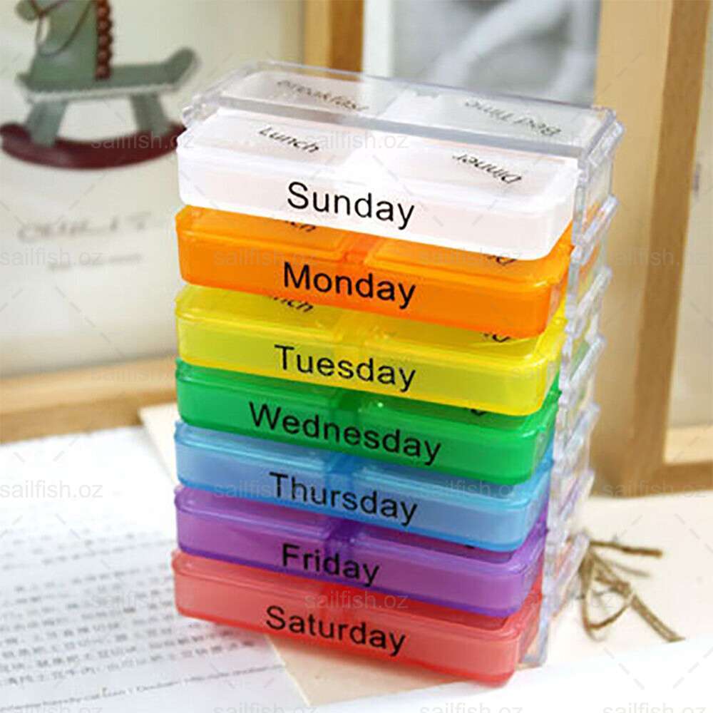 28 Slot AM PM Pill Box Medicine Organiser Case 7 Day Dispenser Weekly Medication