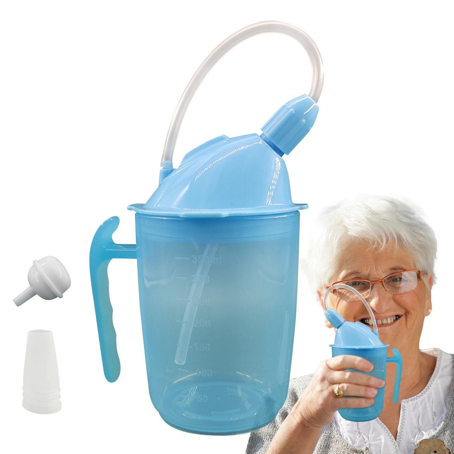 Spillproof Adult Sippy Cup for Liquids for Disabled Elderly with Weak Grip 350ml