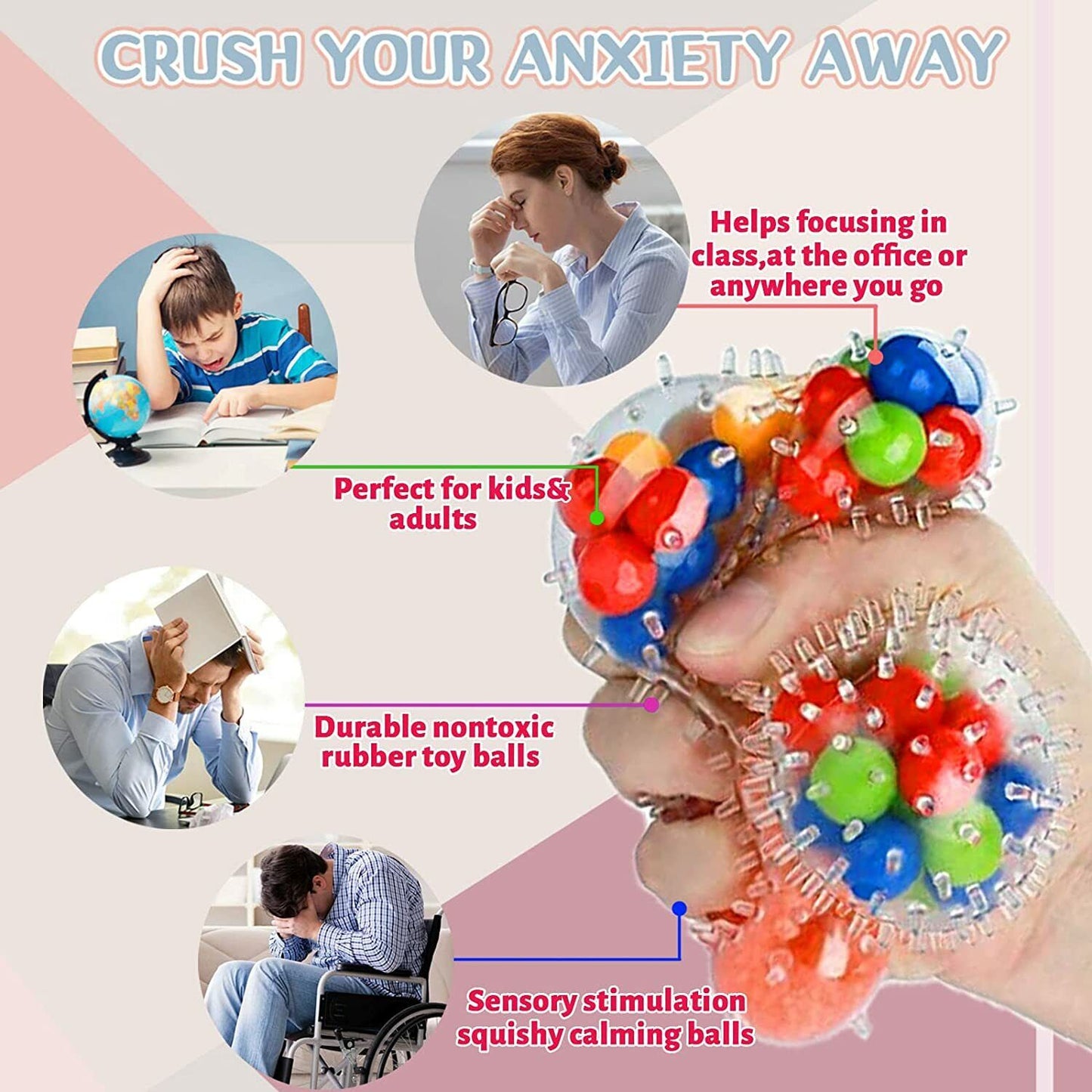 Sensory Squishy Stress Ball Pack for Kids and Adults - Anxiety Relief Fidget Toys