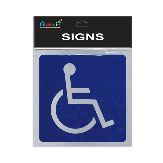 Disabled 14cm 1 x Sign Brushed Steel Finish Blue and Silver Self Adhesive