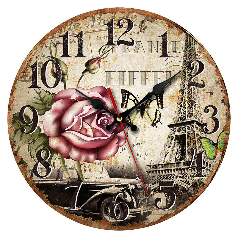 Wall Clock Wooden 30 cm Creative Retro MDF Board Frameless Silent Clock Time Management