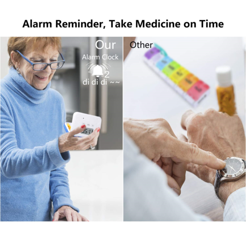 Portable Medication Organizer Pill Box Reminder Alarm 6 Compartments Locking